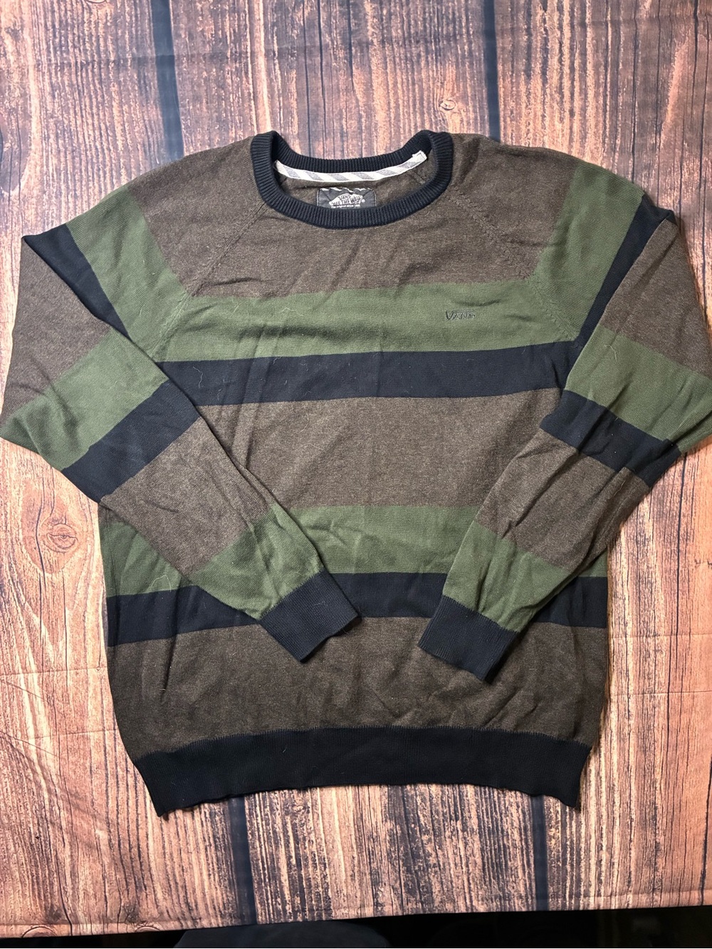 Vans Olive & Black Striped Crewneck Sweater